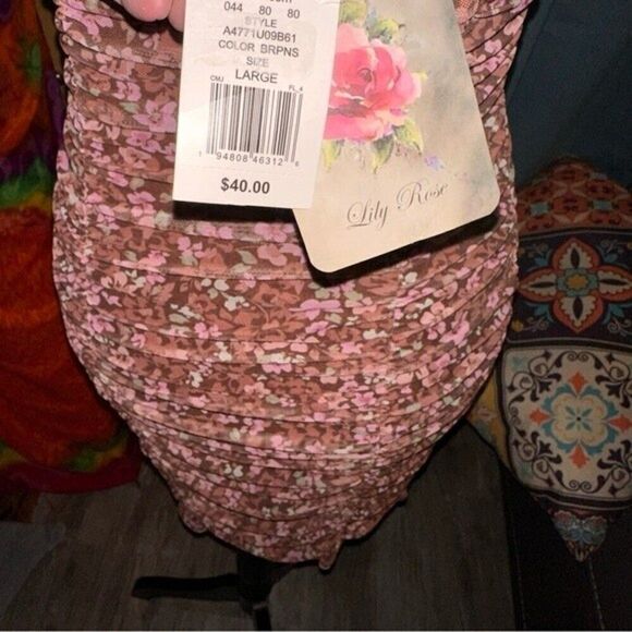 NWT Lily Rose Floral Ruched Bodycon Mesh Dress sz L - Picture 13 of 13
